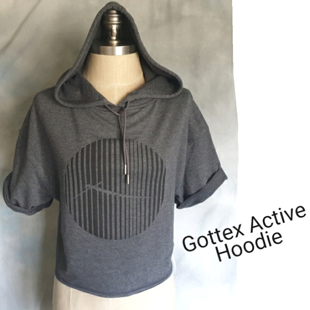 X by Gottex Wm's Grey Short Rolled Sleeve Pullover Hoodie w/ Screen Print Sz XS